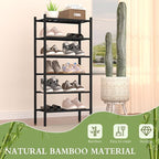 ROMGUAR CRAFT 6-Tier Bamboo Small Shoe Rack, Free Standing Wood Shoe Shelf Storage Organizer for Closet Entryway Stackable (B