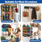 2 Pack Hat Hook Organizer for Baseball Caps, Hat Hanger Holder for 20 Caps, Wall Hat Rack with Strong Adhesive, Multilayer Ca
