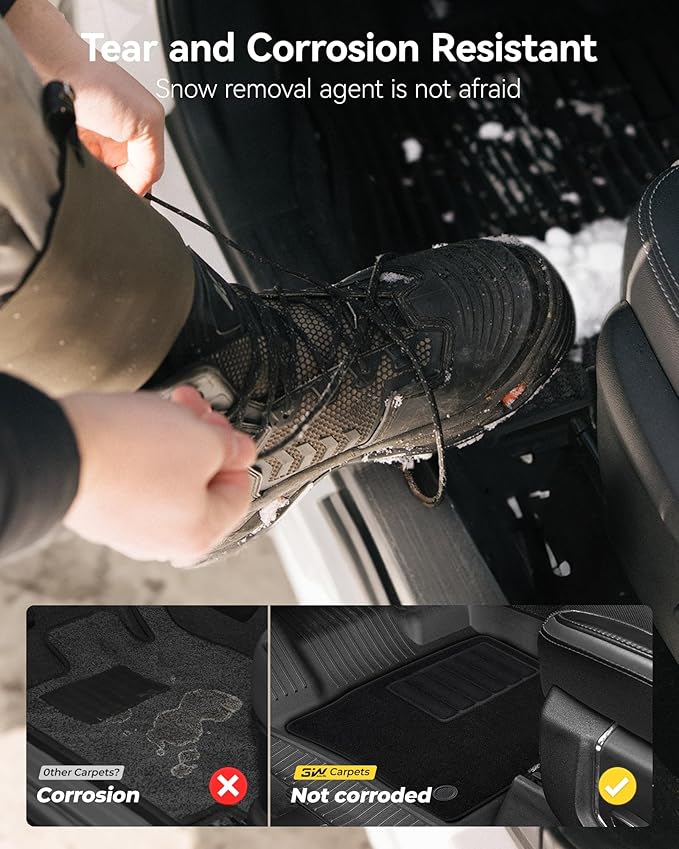 3W Floor Mats & Front Carpet Fit for 2015-2026 Ford F150 / F-150 Lightning SuperCrew Cab, TPE All Weather Heavy Duty Floor Liner Car Accessories (with Original Folding Under-Seat Storage Box)