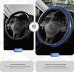 Road Comforts Leather Steering Wheel Cover – Black & Blue, Universal Fit 14.5-15 Inch, Microfiber Leather, Anti-Slip & Breath