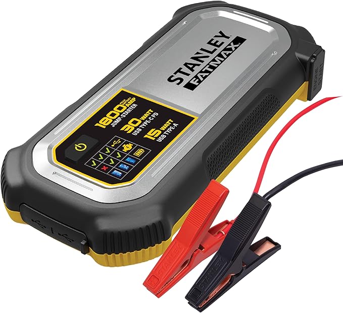 Stanley LJ18FC 1800 Peak Amp Lithium Jump Starter with USB Power and Carrying Case