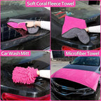 THINKWORK Pink Car Detailing Cleaning Kit, Car Wash Kit, Car Accessories for Women Suitable for Small and Medium Vehicles Suc