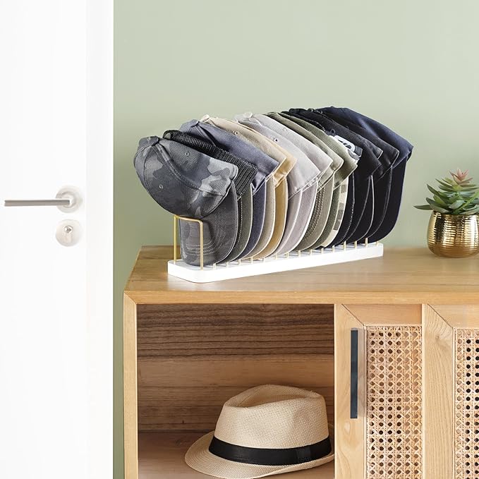 Mkono Hat Organizer for Baseball Caps, Hat Holder for 15 Baseball Caps, Tabletop Hat Rack Stand Storage Display Cap Organizer