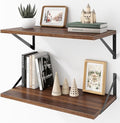 Deep Floating Shelves Wall Mounted, 24"x12" Walnut Wall Shelves with Brackets Set of 2 for Bedroom, Living Room, Bathroom, Ki