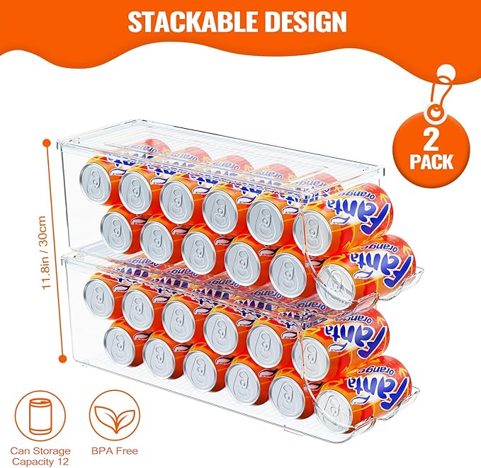 2 Pack Standard Can Organizer & 2 Pack Tall Can Organizer for Refrigerator