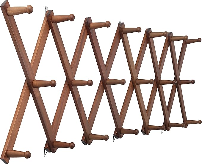 WEBI Accordion Wall Hanger,Expandable Wooden Coat Rack Wall Mounted,Accordion Hat Rack for Wall,Accordion Hook Rack for Hats,