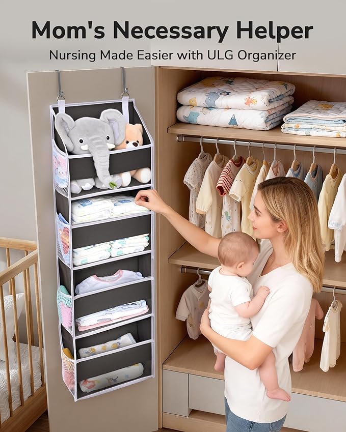 ULG 1 Pack Small Over Door Organizer with 4 Large Pockets 8 Mesh Side Pockets, Hanging Storage Organizer with Clear Window Ki