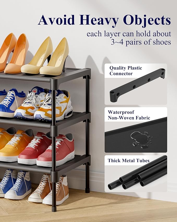 Kitsure Shoe Rack - Non-Woven Shoe Rack Shelf, Shoe Organizer for Closet, Entryway, Garage & Corridor, Stackable Shoe Shelves