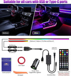 KENANEK 55.12’’ Acrylic Car Ambient Lighting Kit – 2 RGB LED Light Strips, APP/Remote/Control Box, Music Sync, Dual USB Cigarette Lighter, Universal Fit for Car/SUV/Truck