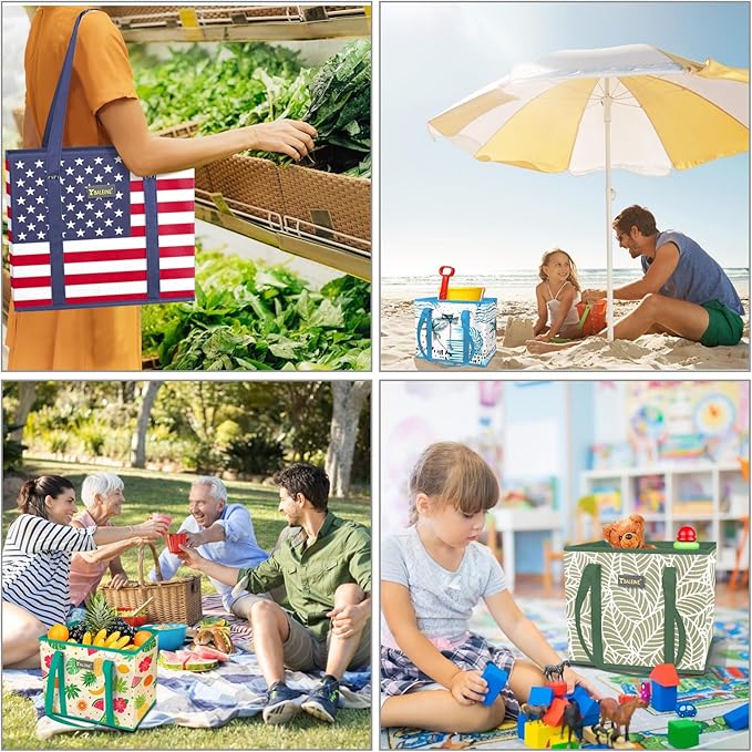 BALEINE 3Pk Reusable Grocery Bags, Foldable Shopping Bags for Groceries with Reinforced Bottom & Handles (Mosaic)