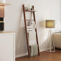 63" Bamboo Blanket Ladder with Shelf and 5 Hooks, 4 Tier Leaning Blanket Rack, Farmhouse Towel Ladder Rack, Decorative Quilt 