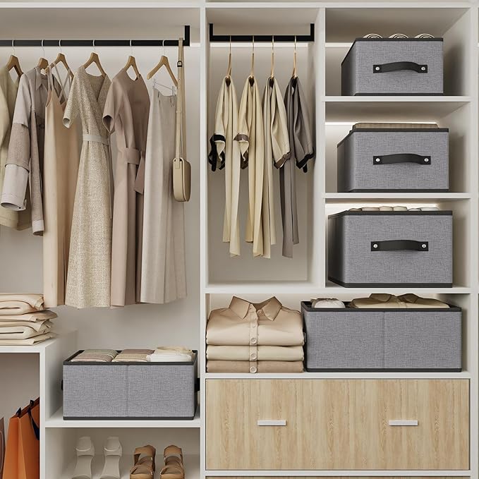 Foldable Storage Boxes, Fabric Storage Baskets with Handles, Cube Organizer Bins for Organizing Shelves, 13 × 9.1 × 5.5 Inch,