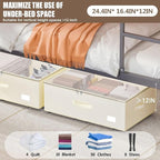 Under Bed Storage with Wheels, No Assemble Required 12 inches height Under Bed Storage bins,Large capacity Rolling Underbed S