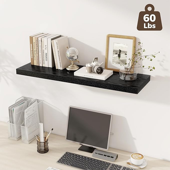 Fun Memories 12 Deep Floating Shelves, 40W x 12D Floating Shelves for Wall Set of 2, Extra Deeper Hanging Wood Shelves for Wa