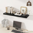 Fun Memories 12 Deep Floating Shelves, 40W x 12D Floating Shelves for Wall Set of 2, Extra Deeper Hanging Wood Shelves for Wa