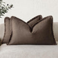 Foindtower Set of 2 Decorative Linen Fringe Lumbar Throw Pillow Covers Farmhouse Cushion Cover with Tassels Soft Accent Pillo