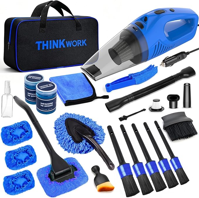 THINKWORK Car Cleaning Kit Car Detailing Kit,Car Cleaning Kit Interior Cleaner with High Power Blue Handheld Vacuum Cleaner,B