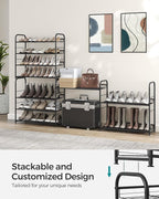SONGMICS Stackable Shoe Rack, 4 Tier Metal Shoes Rack Storage Shelf, Holds up to 16 Pairs Shoes, Adjustable Slanted Shelves S