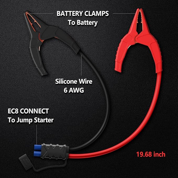LOKITHOR EC8 Jumper Cable, Automotive Replacement Car Jumper Cable Clamp to EC8 Connector for 12V Portable Emergency Car Jump Starter Booster