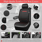 CAR PASS Leather Car Seat Cover Full Set with Steering Wheel Cover and 2PCS Seat Belt Shoulder Pads,for Trucks and SUV with Built-in Seatbelts and Front Seat Side Armrests(Combo Set, Black and Red)