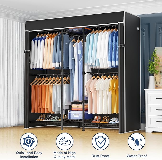 Ulif E12C Heavy Duty Closet Organizer System，Freestanding Clothing Rack, Adjustable Garment Rack 57.1" W x 16" D x 76.5" H Ho