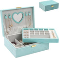 Dajasan Jewelry Boxes for Women Girls, Jewelry Organizer Box, 2-Layer Large Velvet Jewelry Box for Rings Necklaces Bracelets 