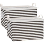 Sea Team 2-Pack Collapsible Canvas Fabric Storage Basket with Handles, Rectangle Waterproof Storage Bin, Box, Cube, Foldable 