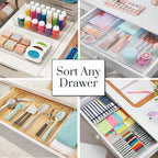STORi SimpleSort 3-Piece Stackable Clear Drawer Organizer Set | 12" x 6" x 2" Rectangle Trays | Wide Makeup Vanity Storage Bi
