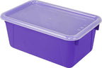 Storex Small Cubby Bins – Plastic Storage Containers for Classroom with Non-Snap Lid, 12.2 x 7.8 x 5.1 inches, Purple, (62411
