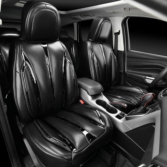 CAR PASS Ultra+ Nappa Patent Leather Car Seat Covers Full Set Universal Cushioned,Soft Breathable Waterproof Anti-Slip Driver