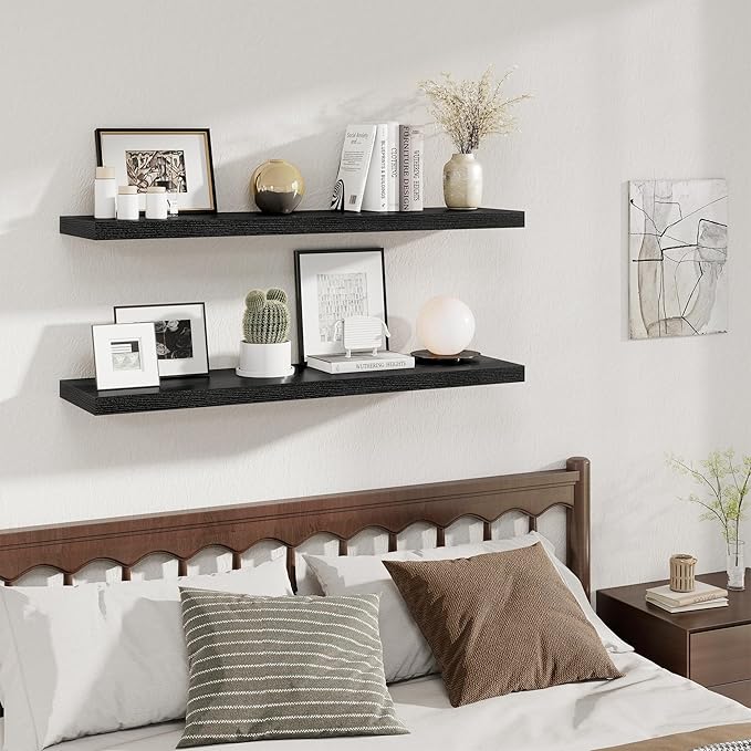 Fun Memories 12 Deep Floating Shelves for Wall, 48W x 12D Extra Large Floating Shelves Set of 2, Hanging Wood Wall Shelves fo