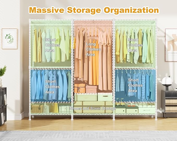 ULIFHOME E14C Pro Heavy Duty Closet Organizer System，Freestanding Clothing Racks for Hanging Clothes，Adjustable Garment Rack 