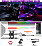 KENANEK 175inch Acrylic LED Lights for Car Kit – 6 Dreamcolor Interior Car LED Strip Lights, APP/Remote/Control Box, Music Sync, Dual USB Cigarette Lighter, Universal Fit for Car/SUV/Truck