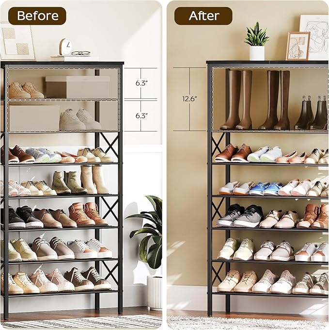 YATINEY 8 Tier Shoe Rack, Large Capacity Shoe Storage Organizer Holds 32 Pairs, Sturdy and Stable, for Entryway, Hallway, Clo