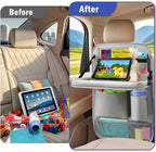 Car Backseat Organizer with Tablet Holder,6 Storage Pockets Car Storage Organizer with Foldable Food Tray,Kick Mats Backseat Protector Travel Accessories (Grey)