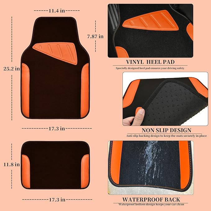CAR PASS Waterproof Universal Fit Car Floor Mats, Faux Leather Car Carpet Mats,Car Mats with Anti-Slip Nibbs Backing & Driver