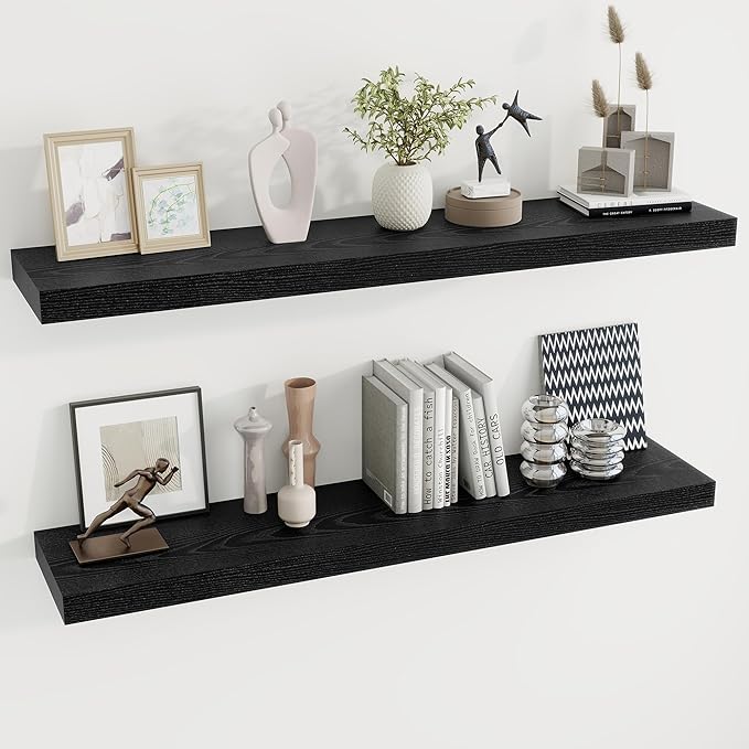 Dreamland 48 Inch Long Floating Shelves in Black,9.3 Inch Deep Floating Shelf for Wall,Large Display & Storage Shelf, Wall Sh