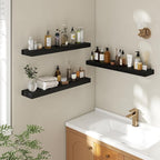 32 Inch Floating Shelves | 6.5 Inch Deep Black Floating Shelves Set of 2 | 32" W x 6.5" D Rustic Black Wood Wall Shelves with