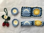 Handmade Crochet Sun and Moon Car Steering Wheel Covers Universal 14-15 inch for Women and Men (Wheel Covers+2belt Covers+2Car Coasters+Strawberry)