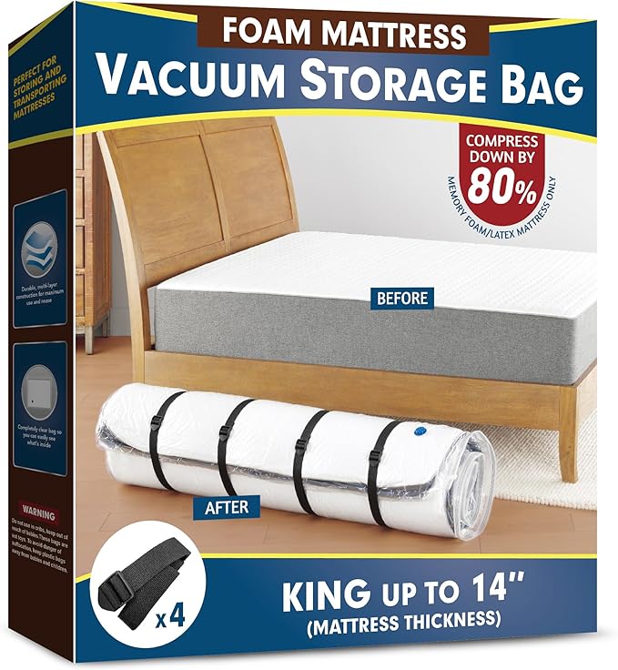 Vacuum Mattress Bag for Memory Foam and Latex - Sealed for Easy Movement, Transport and Storage (King/California King)