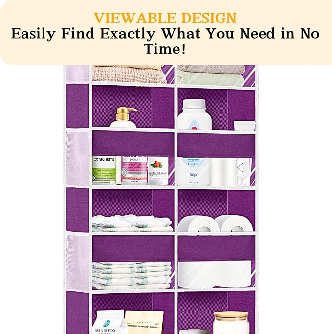 Over The Door Organizer 5 Tiers, Extra Large Behind Door Storage of 10 Compartments, 80 lbs Weight Capacity Hanging Storage O