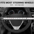 BDK Genuine Black Leather Steering Wheel Cover for Car, Small (13.5" - 14.5") – Ergonomic Comfort Grip for Men & Women, Car S