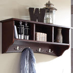 Shaker Cottage Wall-Mounted Coat Rack with 3 Storage Cubbies and 4 Hooks – Space-Saving Storage Rack and Wall Shelf Organizer