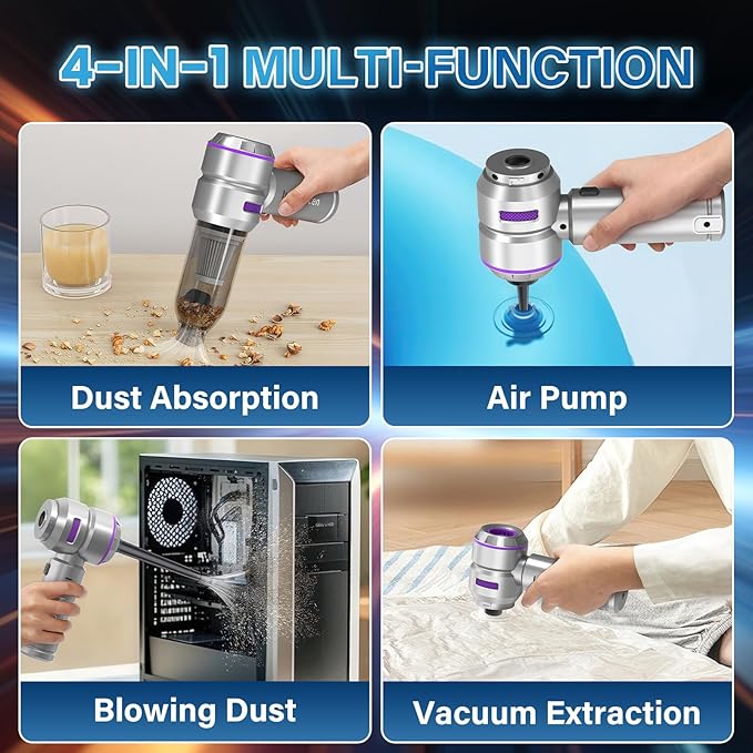 Car Vacuum Portable Cordless 20000pa High Power 4-in-1 Handheld Vacuum Cordless Rechargeable, Portable Vacuum with 3 Reusable