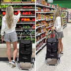 Ultra-Lightweight Foldable Stair-Climbing Shopping Cart for Groceries - 42L Capacity, Six Wheels, Removable Insulated Bag, Durable Aluminum Frame,Multi-Function Personal Hand Truck, Black