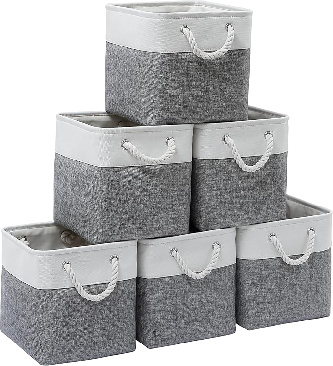 11 x 11 Inch Storage Cubes, 6 Pack Large Collapsible Fabric Storage Bin with Ropes, Foldable Storage Cubes for Home, Office,C