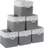 11 x 11 Inch Storage Cubes, 6 Pack Large Collapsible Fabric Storage Bin with Ropes, Foldable Storage Cubes for Home, Office,C