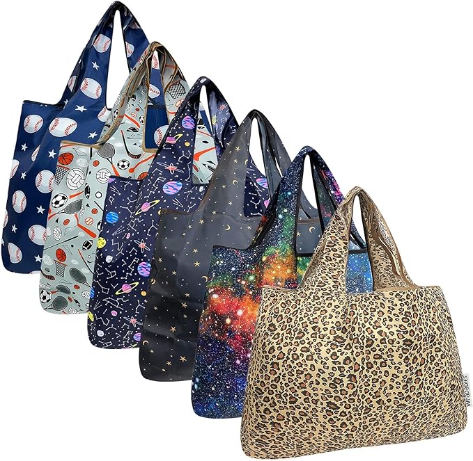 allydrew Large Foldable Tote Nylon Reusable Grocery Bags, 6 Pack