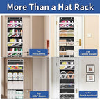 KYEVIS Over The Door Hat Organizer for Baseball Caps - Holds up 60 Hat Rack with Extra Large Row for Cowboy, Hat Storage for 