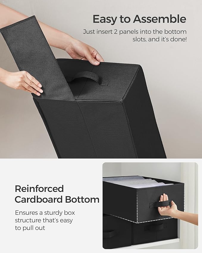 SONGMICS Set of 4 Large Size Wardrobe Clothes Organizers, 6-Compartment Foldable Drawer Organizers with Handles, 16.5 x 11.8 